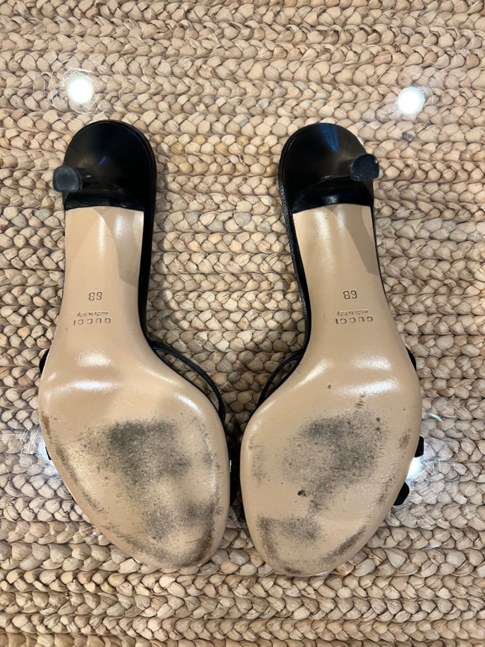 Gucci Gold GG Strap Sandal Heels Sz 6 - Picture 5 of 7